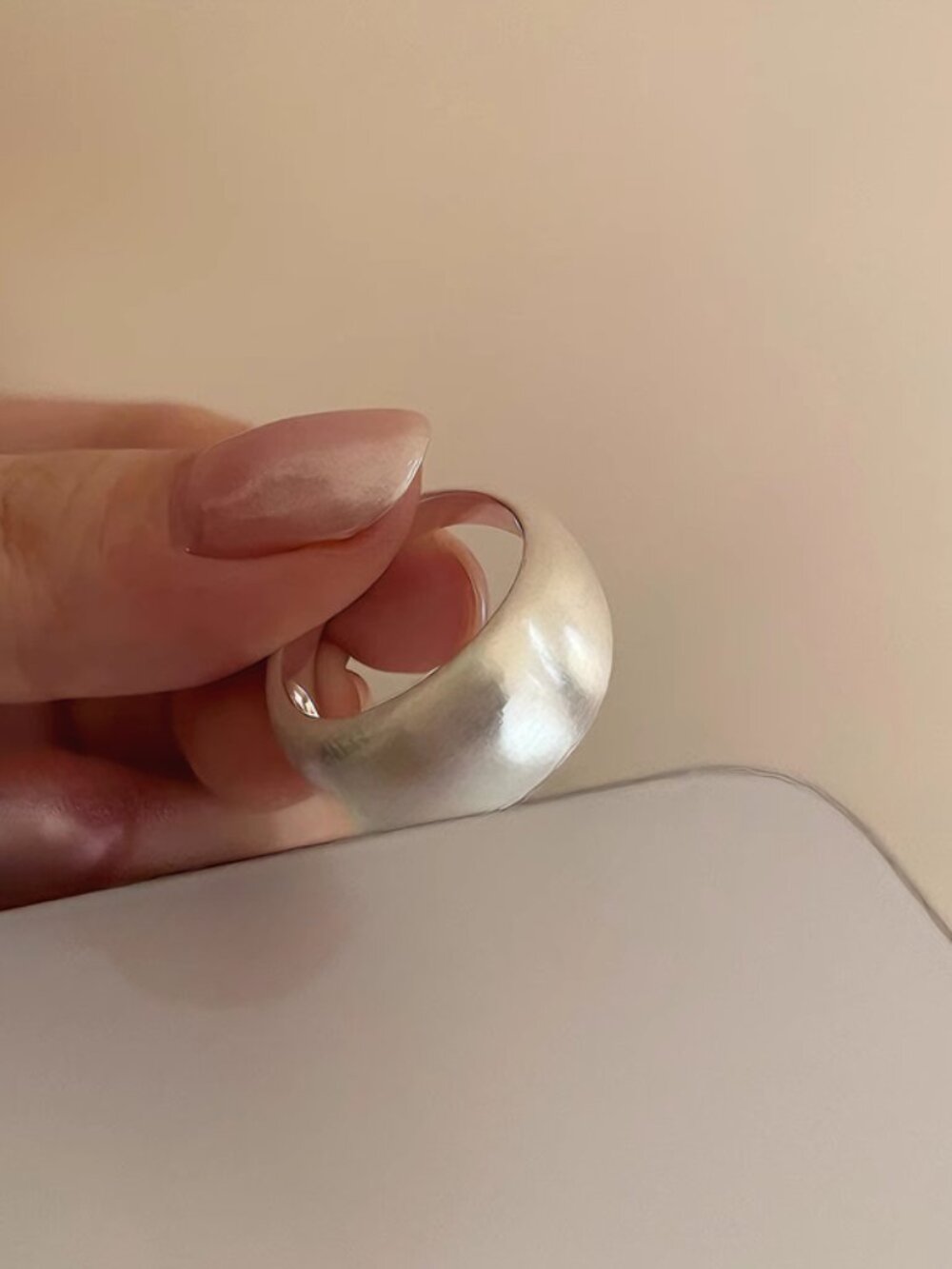 Silver Dome Ring Chunky Statement Ring Size 7.5 Minimalist Bold Fashion Jewelry